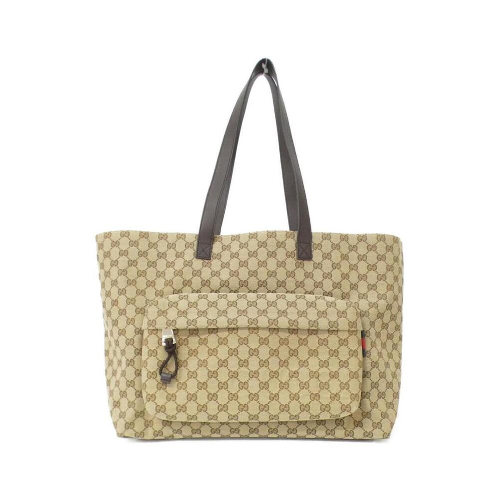 Gucci Tote Bag classic beige ebony GG canvas brown leather